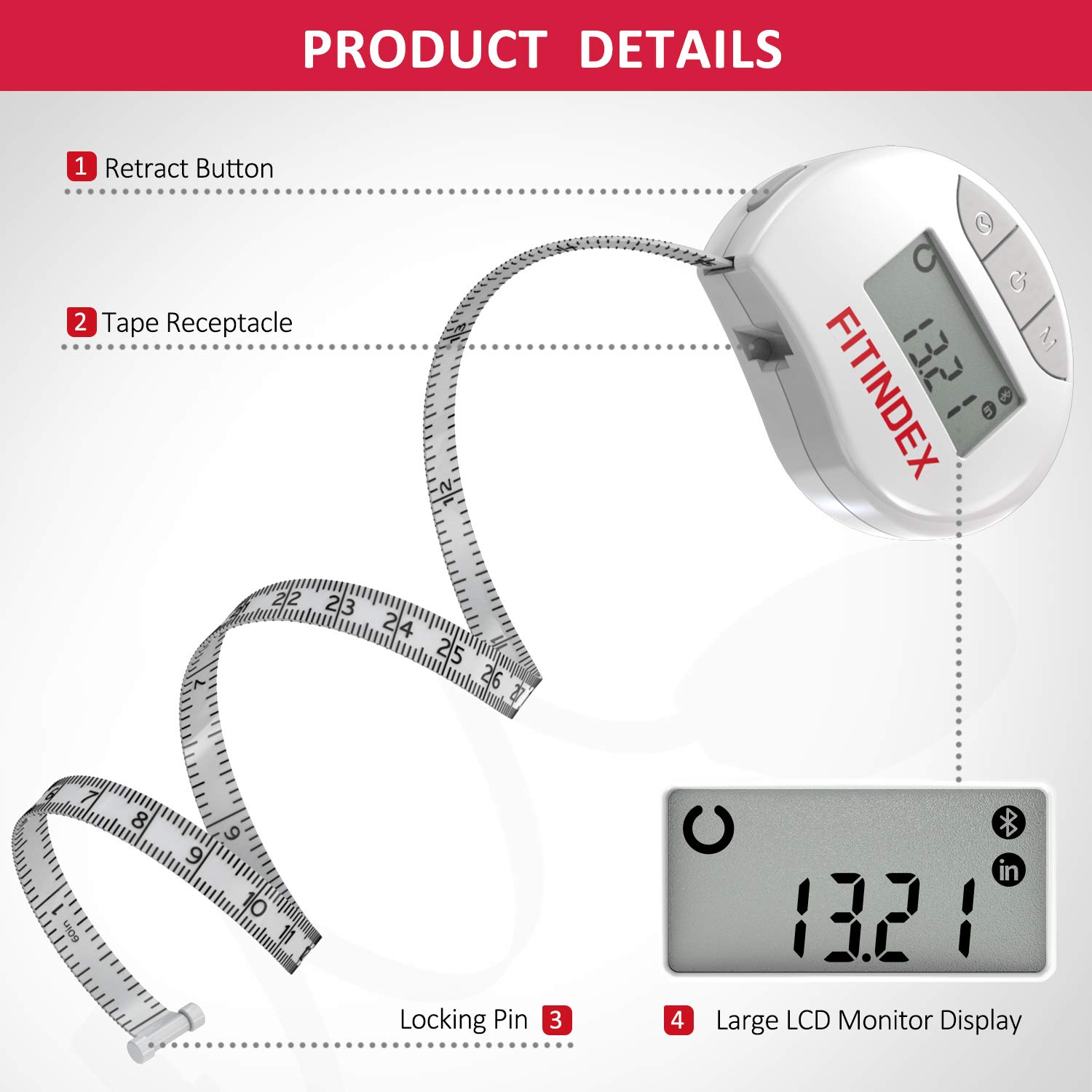 Fitindex Smart Body Tape Measure Bluetooth Digital Measuring Tape