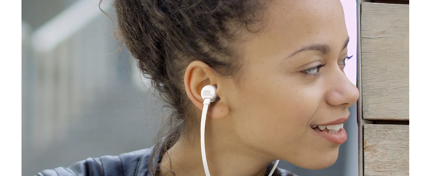 JBL Tune 110 wired earphones delivering JBL Pure Bass Sound with 9mm dynamic drivers