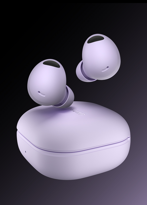 Galaxy Buds2 Pro case and earbuds in Bora Purple