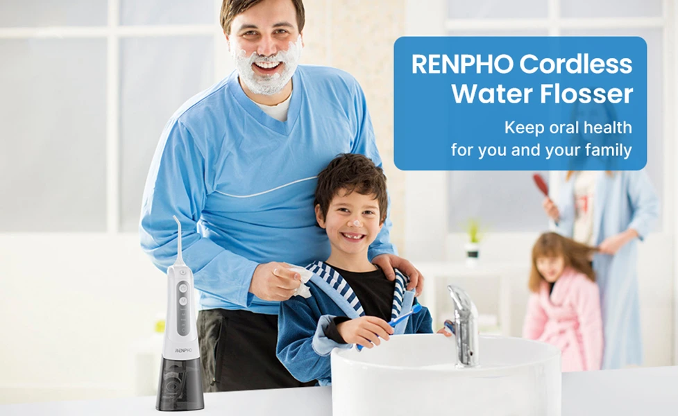 RENPHO 300ml Waterproof Dental flosser, Oral Irrigator Cordless Water Flosser Rechargeable