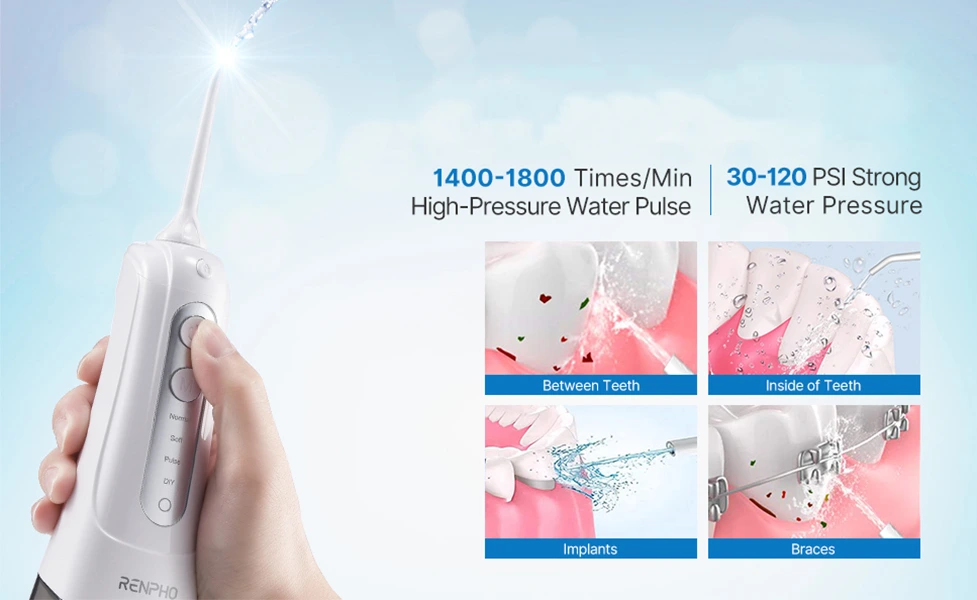 RENPHO 300ml Waterproof Dental flosser, Oral Irrigator Cordless Water Flosser Rechargeable