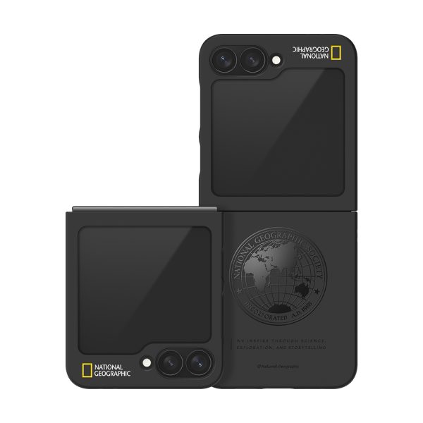 National Geographic black slim-fit case for Samsung Galaxy Z Flip, featuring a global seal design