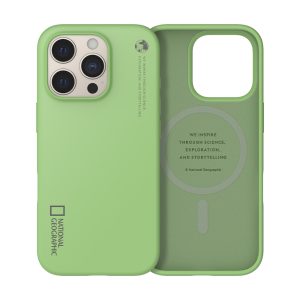 National Geographic MagSafe Silicone Case for iPhone 16 Pro featuring a sleek, multi-layer design with silicone and microfiber for enhanced protection