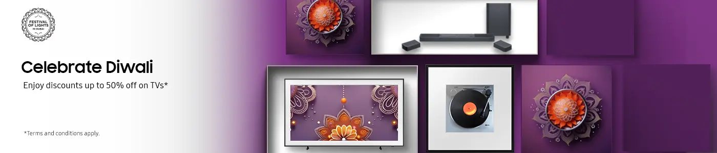 Diwali-themed banner showcasing JBL audio products like speakers, headphones, and soundbars, surrounded by traditional Diwali oil lamps and fireworks with a 'Sound Experience That Lights Up Your Diwali' message