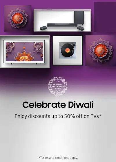 Diwali-themed banner showcasing JBL audio products like speakers, headphones, and soundbars, surrounded by traditional Diwali oil lamps and fireworks with a 'Sound Experience That Lights Up Your Diwali' message