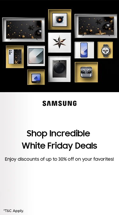 Samsung White Friday Deals offering discounts up to 30% on electronics, appliances, and gadgets