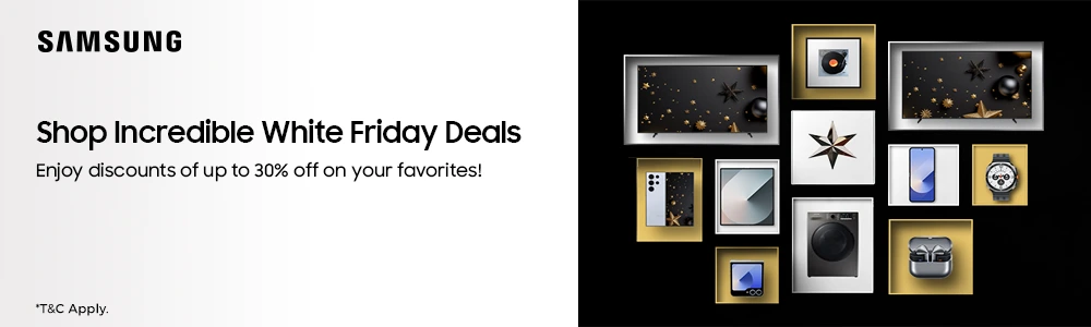 Samsung White Friday Deals offering discounts up to 30% on electronics, appliances, and gadgets