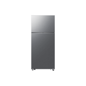 Sleek stainless steel top freezer refrigerator with modern design