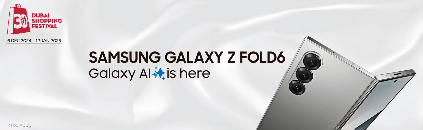 Samsung Galaxy Z Fold6 smartphone showcasing its foldable design and advanced features