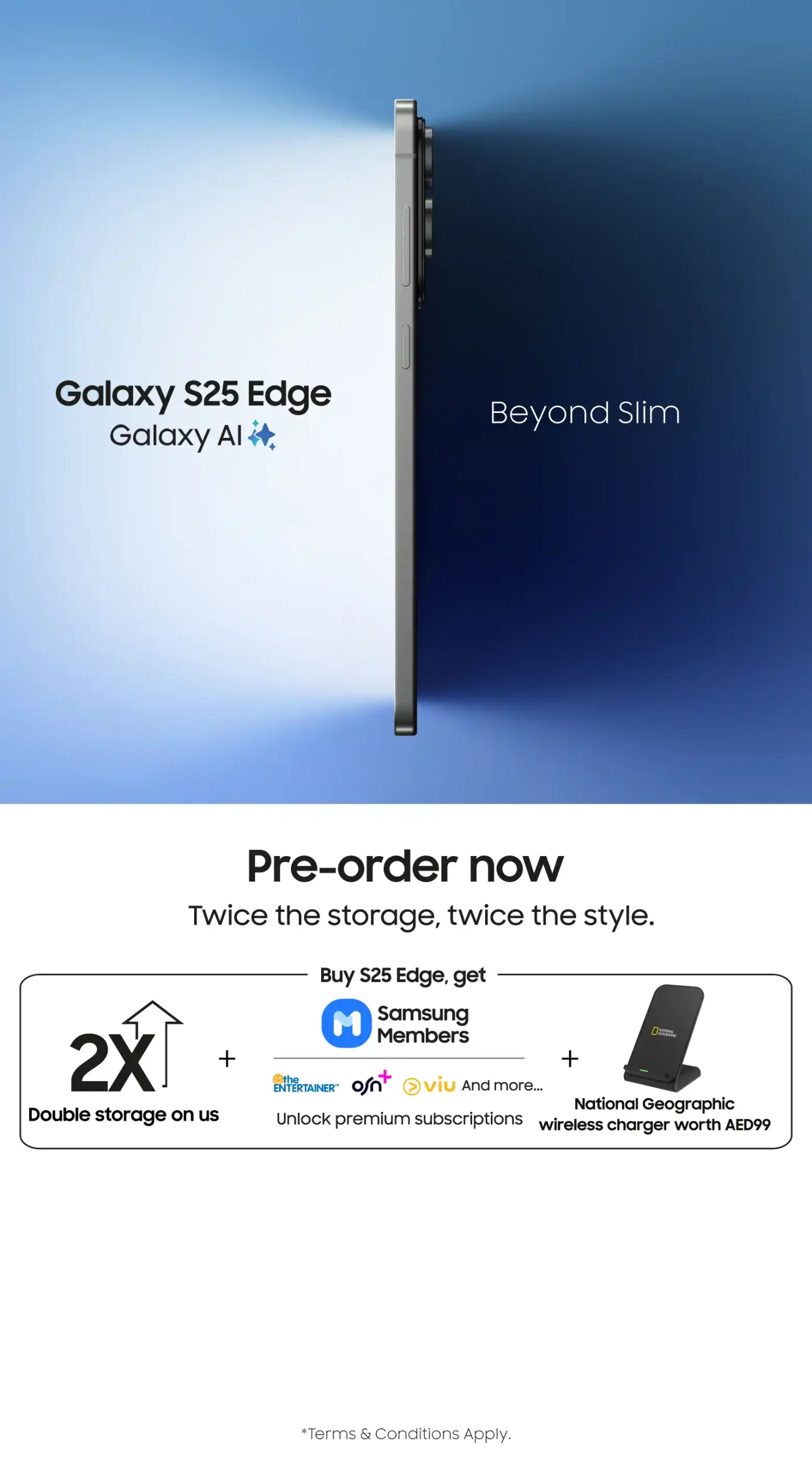 Samsung Galaxy S25 Edge pre-order offer with double storage and premium subscriptions