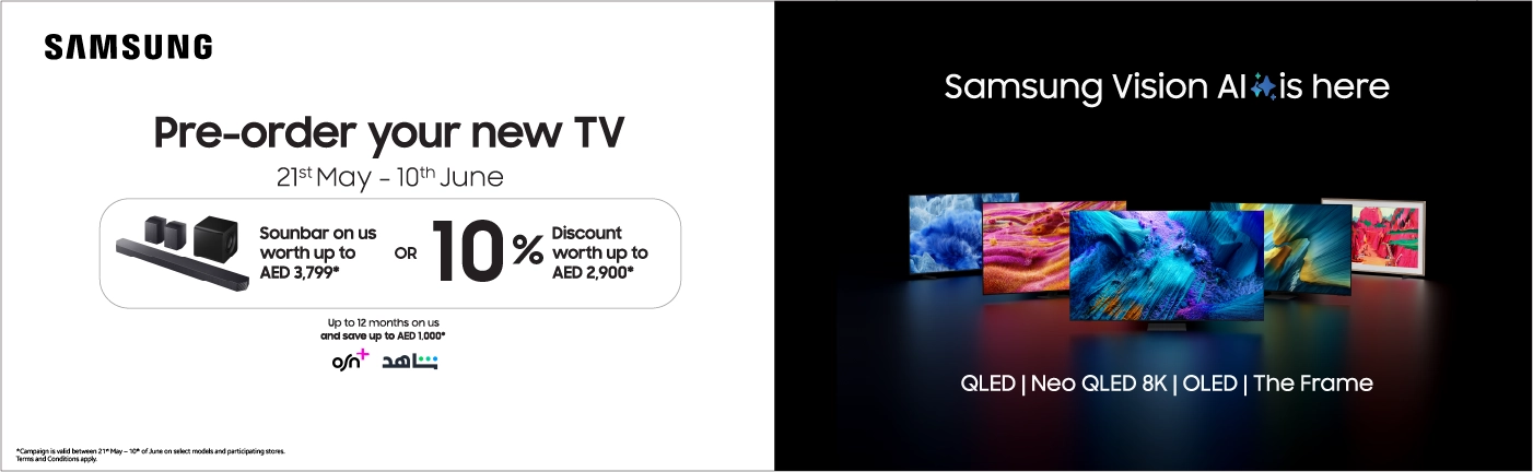 Samsung Vision AI TV pre-order offer with soundbar gift or discount on QLED, Neo QLED 8K, OLED, and The Frame TVs.