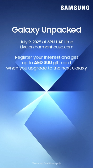 Samsung Galaxy Unpacked 2025 event banner – July 9 at 6PM UAE Time – Live on Harmanhouse.com