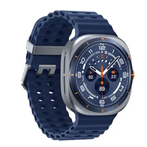 Man wearing Galaxy Watch Ultra 2025 while hiking, showcasing titanium design, AI-powered features, and high-endurance battery life.