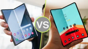 Side-by-side comparison of Galaxy Z Fold7 and Z Fold6 showing design, camera, and display differences for a detailed Galaxy Zfold7 vs Zfold6 overview.
