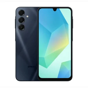 Samsung Galaxy A17 LTE smartphone showcasing its vibrant 6.7-inch AMOLED display and triple rear camera design in sleek black color.