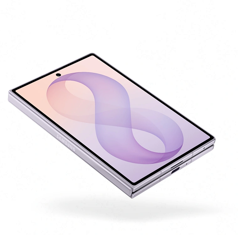 Folded Galaxy Z Fold8 is seen floating upwards to show how light it is.