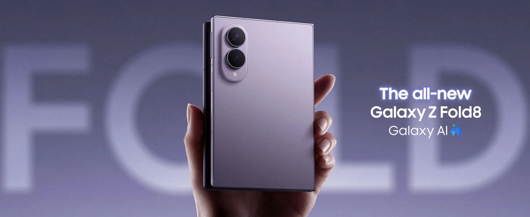 A slightly unfolded Galaxy Z Fold8 is being held in someone's hand at an angle.