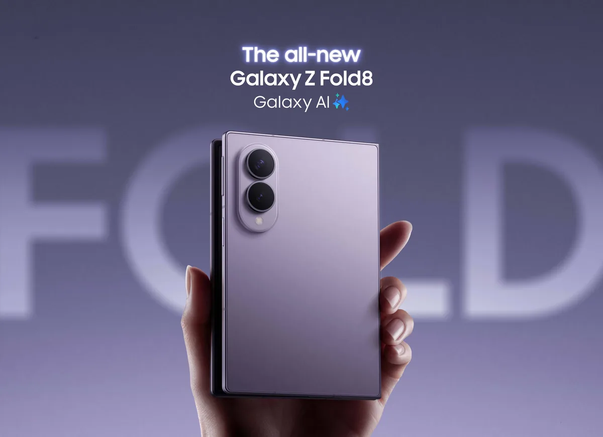 Samsung Galaxy Z Fold8 lightweight foldable smartphone unfolded showing 7.6 inch display