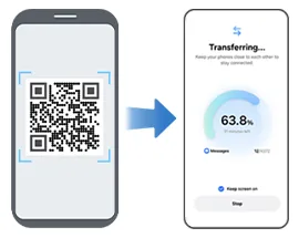 QR code is scanned to easily transfer data from an old device to a new Galaxy device.
