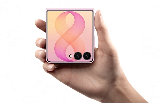 Galaxy Z Flip8 is seen being held comfortably in one hand.