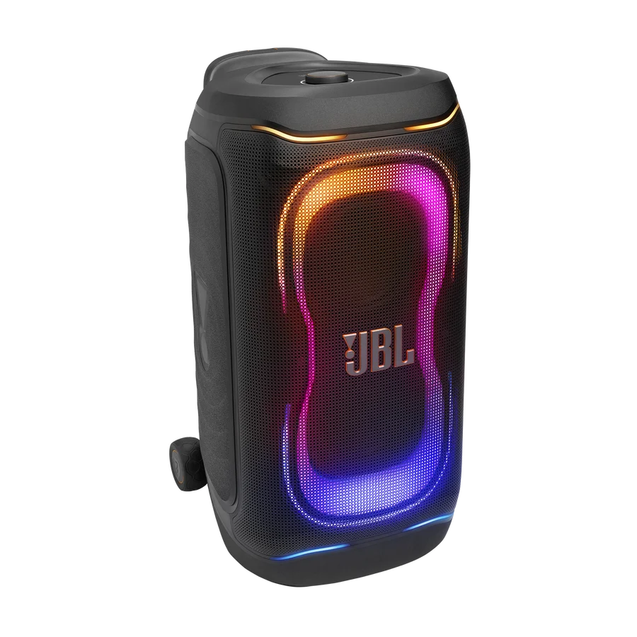 Black JBL PartyBox 330 portable party speaker with colourful integrated lights