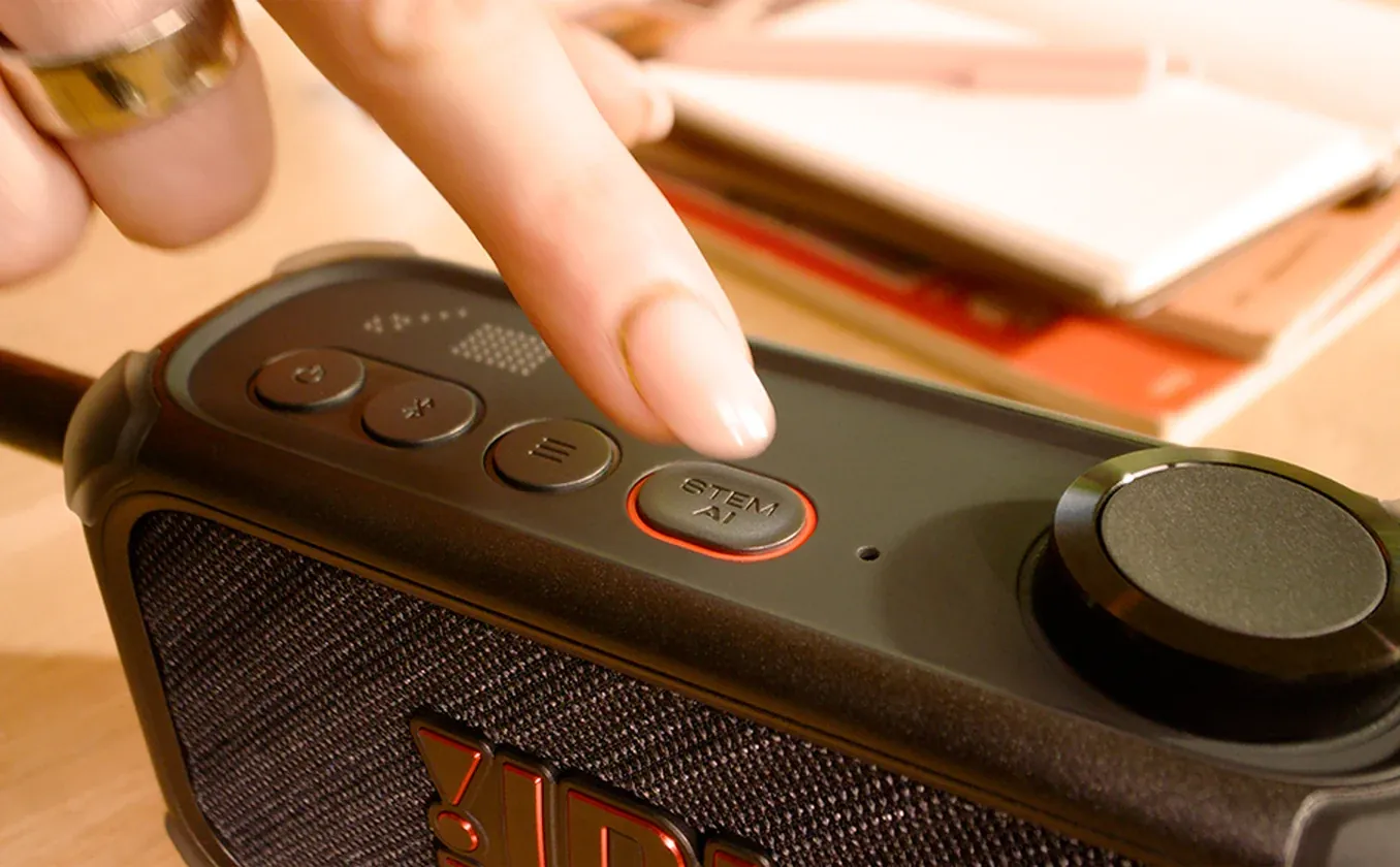 JBL BandBox Solo Stem AI separating vocals guitar and drums from a streamed song in real time
