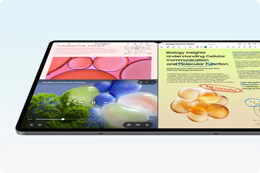 Galaxy Tab S12 Ultra displaying multiple study windows for multitasking
